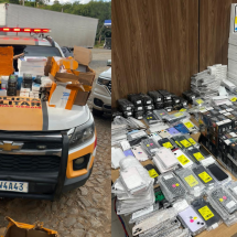 Homem é preso na BR-116 com carga de eletrônicos e vapes sem nota fiscal - PMRv/Reprodução