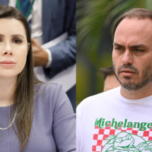 Após racha, PL oficializa Carlos Bolsonaro e Carol de Toni ao Senado em SC - Marina Ramos / Câmara dos Deputados e Evaristo SA / AFP