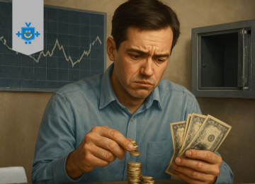 Imagem de um homem insatisfeito ao observar que seu o dinheiro na conta com rendimento automático não rende, destacando a falta de resultados. -  (crédito: Reprodução Educando Seu Bolso)