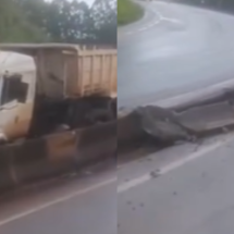 Carreta perde controle e destrói mureta na Serra de Igarapé, na BR-381 - Redes Sociais/Reprodução