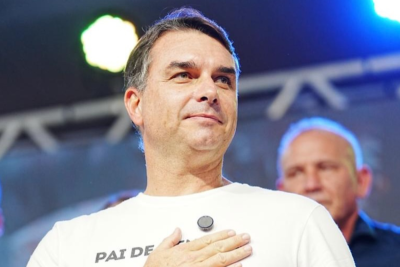 O senador Flávio Bolsonaro (PL-RJ), pré-candidato à Presidência da República, participou nesse sábado (14/3) de um evento do Partido Liberal em Ji-Paraná, em Rondônia -  (crédito: Reprodução/Redes Sociais)