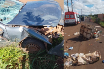 No momento do acidente, a vítima realizava a coleta de recicláveis nas proximidades de uma carrocinha usada para transportar materiais -  (crédito: PMMG/Reprodução)
