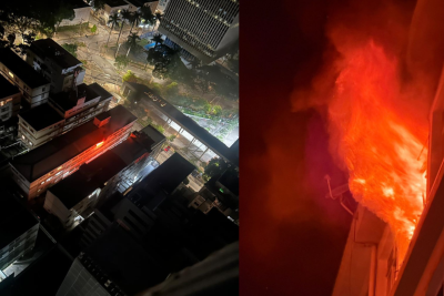 O incêndio começou por volta das 2h20, em um imóvel localizado no 4º andar de um edifício -  (crédito: Corpo de Bombeiros/Reprodução)