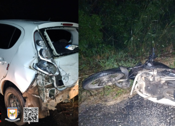 O motociclista sofreu fratura na perna esquerda, amputação de um dedo da mão esquerda, trauma craniano e hemorragia sem controle -  (crédito: PMRv/Reprodução)