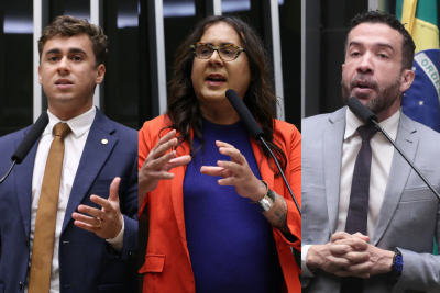 Nikolas Ferreira, sozinho, representa 83% de todo o engajamento nas redes. Em seguida, vêm Duda, Maurício e Janones
 -  (crédito: Kayo Magalhães e Bruno Spada/Câmara dos Deputados)
