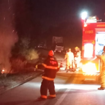 Motociclista morre carbonizado ao colidir de frente com carro em MG - Corpo de Bombeiros/Reprodução