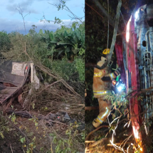 Motorista morre ao capotar caminhão carregado com mangas em MG - Corpo de Bombeiros/Reprodução
