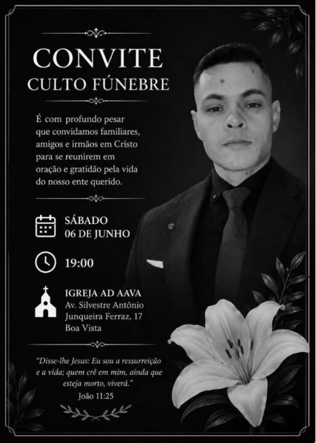 Convite do culto f&uacute;nebre de Moys&eacute;s Bezerra da Rocha Gon&ccedil;alves