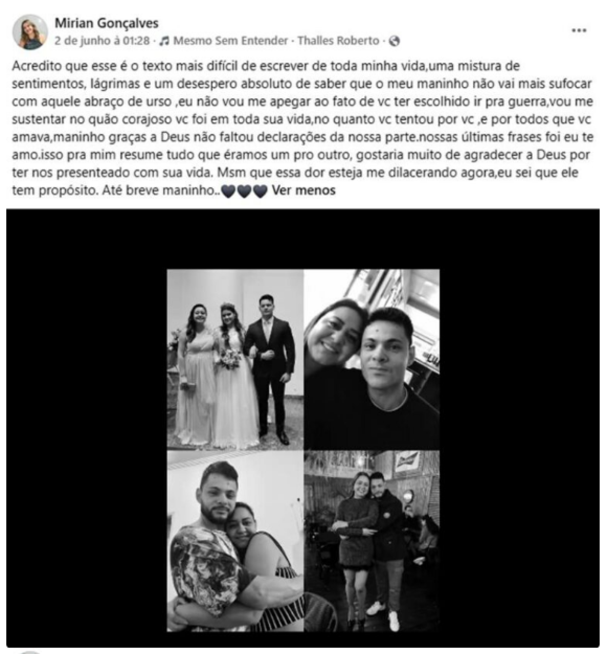 Irm&atilde; de Moys&eacute;s, Mirian Gon&ccedil;alves, fez uma despedida emocionante ao irm&atilde;o