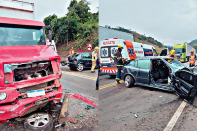 A remoção da vítima fatal foi realizada por uma funerária, enquanto a concessionária Nova 381 ficou responsável pela retirada dos veículos -  (crédito: Corpo de Bombeiros/Reprodução)