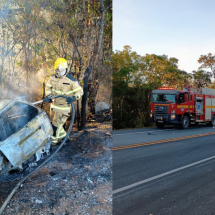 Batida com caminhão-reboque deixa motorista carbonizado em MG - Corpo de Bombeiros/Reprodução