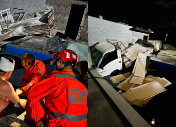 O proprietário do caminhão é o mesmo dono do sítio atingido pelo veículo -  (crédito: Corpo de Bombeiros/Reprodução)