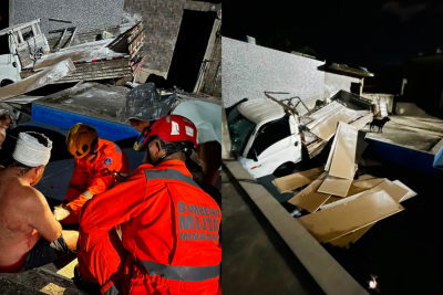 O proprietário do caminhão é o mesmo dono do sítio atingido pelo veículo -  (crédito: Corpo de Bombeiros/Reprodução)