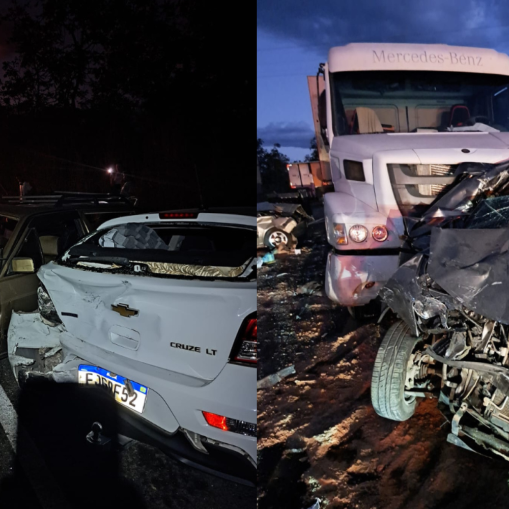 Acidente entre carreta e três carros envolve 11 envolvidos em MG