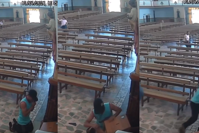 Fé ou encenação? Homem ajoelha para rezar e furta igreja em MG -  (crédito: Redes Sociais/Reprodução)