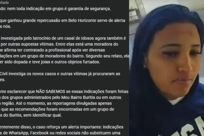 Mensagem compartilhada por moradores do Buritis orienta a verificar referências antes de contratar profissionais -  (crédito: Redes Sociais/Reprodução)
