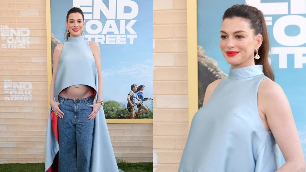 Anne Hathaway exibe a gravidez real na pr&eacute;-estreia do filme "O Fim da Rua", palco de especula&ccedil;&otilde;es -  (crédito: Reprodu&ccedil;&atilde;o)