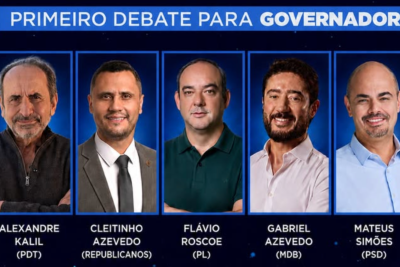 O primeiro debate televisivo da disputa pelo Palácio Tiradentes terá cinco candidatos: Alexandre Kalil (PDT), Cleitinho Azevedo (Republicanos), Flávio Roscoe (PL), Gabriel Azevedo (MDB) e Mateus Simões (PSD) -  (crédito: Reprodução/Band)