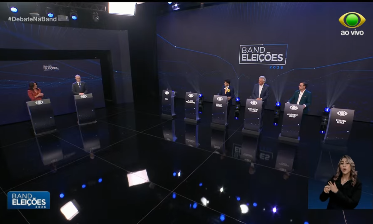 Púlpitos de Lula, Flávio Bolsonaro e Zema ficaram vazios - (crédito: Reprodução/TV Band)