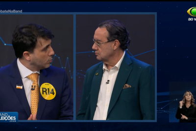Enfrentamento de Augusto Cury a Renan Santos esquentou debate esvaziado -  (crédito: Reprodução/TV Band)