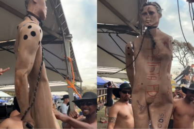 Boneco tinha inscrição de 'Petista FDP' -  (crédito: Reprodução/X)
