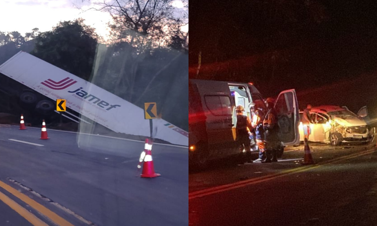 Carreta sai da pista em acidente que deixa quatro feridos na BR-381 - (crédito: Redes Sociais/Reprodução)