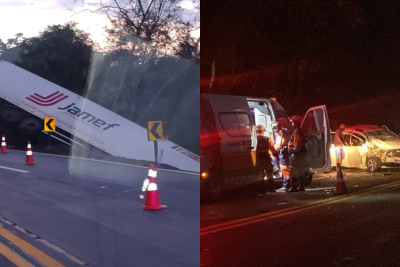 Carreta sai da pista em acidente que deixa quatro feridos na BR-381 -  (crédito: Redes Sociais/Reprodução)
