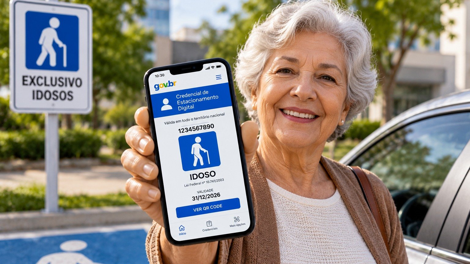 Idosos j&aacute; podem emitir a credencial digital de estacionamento pelo aplicativo CDT, garantindo validade vital&iacute;cia e nacional -  (crédito: Imagem gerada por IA)