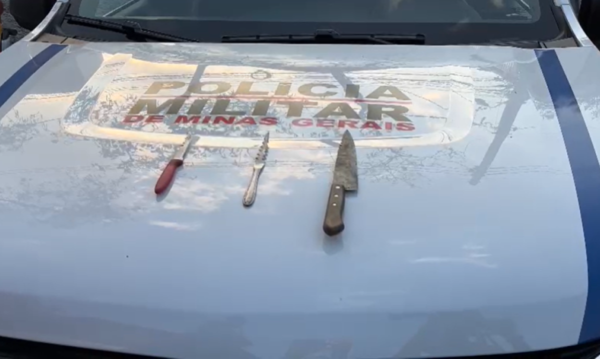 Facas que foram apreendidas com o suspeito na época do crime - (crédito: PMMG/Divulgação)