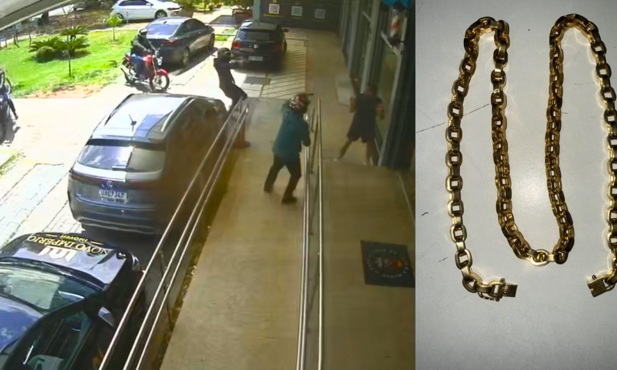 Homem corre para barbearia, mas ladrões o perseguem e levam corrente em BH - (crédito: PMMG/Reprodução)