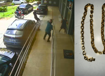 Homem corre para barbearia, mas ladrões o perseguem e levam corrente em BH -  (crédito: PMMG/Reprodução)