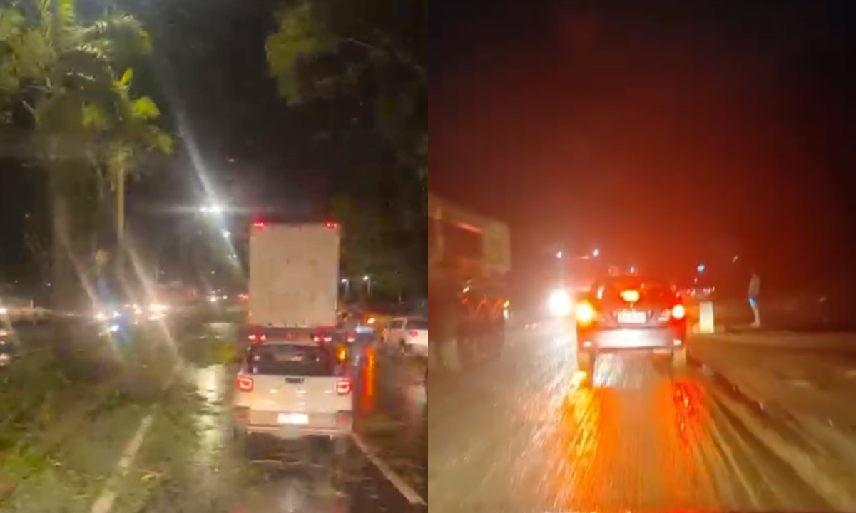Temporal leva lama e árvores para a BR-381 e complica trânsito - (crédito: Redes Sociais/Reprodução)