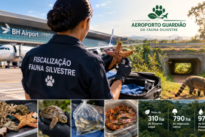 Ao integrar a rede de Aeroportos Guardiões da Fauna Silvestre, o BH Airport contribui para coibir crime de tráfico de animais e reafirma a proteção da biodiversidade -  (crédito: Arte/IA)
