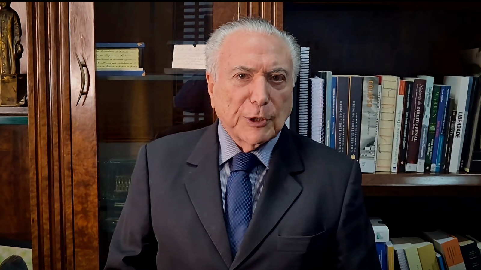 Michel Temer anuncia apoio a Fl&aacute;vio Bolsonaro em v&iacute;deo divulgado nas redes sociais antes do segundo turno -  (crédito: Reprodu&ccedil;&atilde;o)