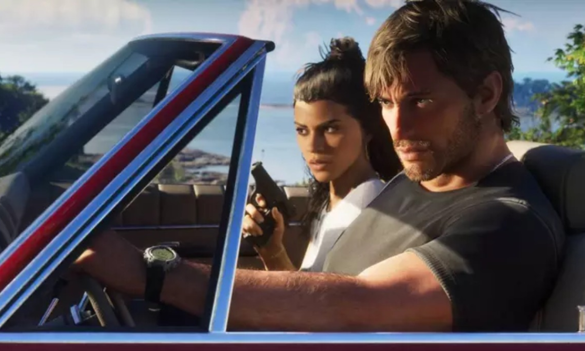 Jason e Lucia, protagonistas de GTA 6, em cena do novo vazamento de gameplay que detalha missões e cenários do jogo - (crédito: Rockstar / reprodução)