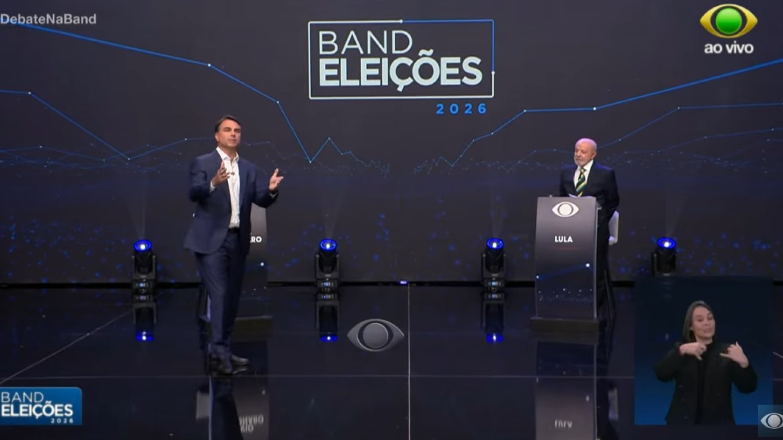 Lula e Flávio Bolsonaro discutem segurança pública em debate na Band