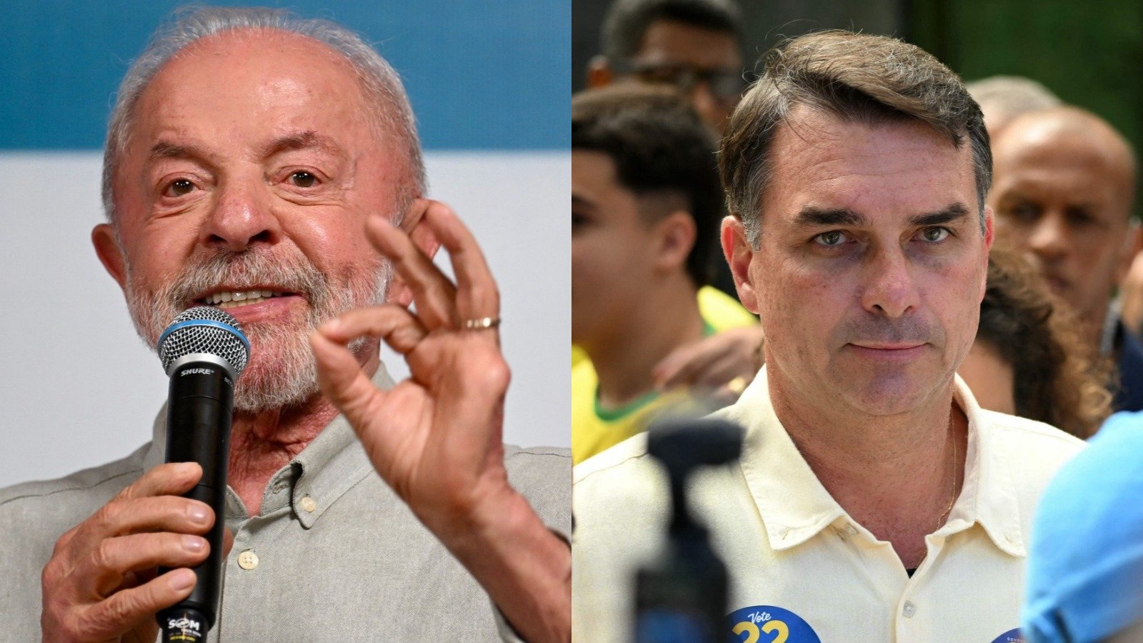 Lula e Fl&aacute;vio Bolsonaro, candidatos &agrave; presid&ecirc;ncia em 2026, aparecem em empate t&eacute;cnico nas &uacute;ltimas pesquisas de inten&ccedil;&atilde;o de voto -  (crédito: Divulga&ccedil;&atilde;o / AFP)