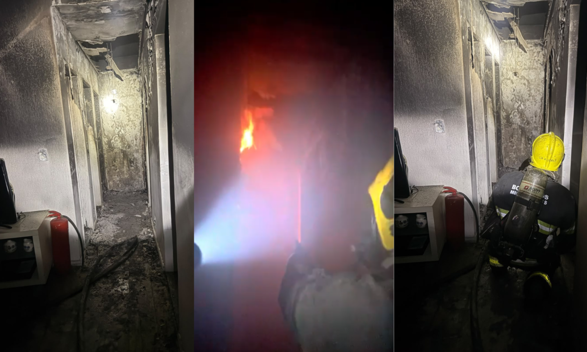 Bombeiros foram mobilizados para apagar incêndio em apartamento no bairro São Lucas, em Belo Horizonte - (crédito: Divulgação/CBMMG)