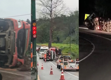BR-381 tem dois tombamentos de carretas e trânsito em pare e siga -  (crédito: Redes Sociais/Reprodução)