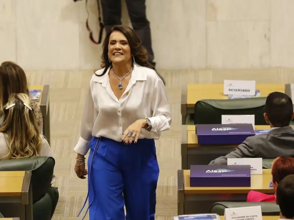 Deputada estadual Valéria Bolsonaro (PL), no dia da posse na Alesp -  (crédito: Fernando Frazão/Agência Brasil)