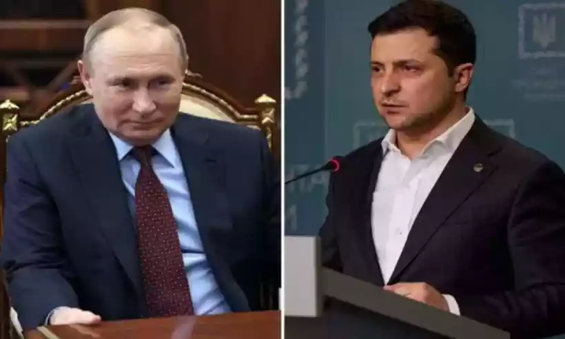 Presidentes da Rússia, Vladimir Putin, e da Ucrânia, Volodymyr Zelensky -  (crédito: Mikhail Klimentyev / SPUTNIK / AFP - Handout / UKRAINE PRESIDENCY/AFP))