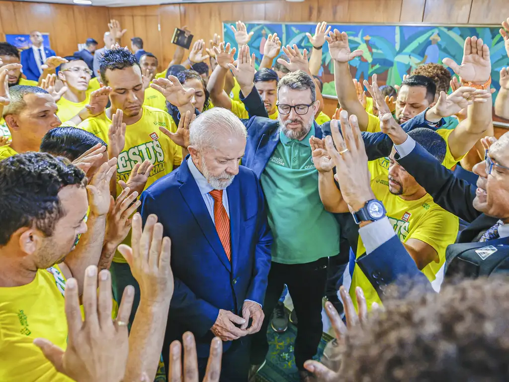 Presidente Lula durante a sanção do Projeto de Lei n° 3090/ 2023, que institui o Dia Nacional da Música Gospel -  (crédito: Ricardo Stuckert / PR)