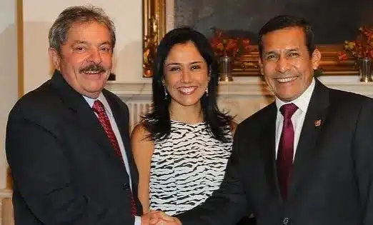 Presidente Lula da Silva, ex-primeira dama do Peru Nadine Herédia e o ex-presidente do Peru Ollanta Humala. -  (crédito: Reprodução)
