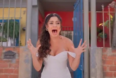 Gerluce (Sophie Charlotte) estava prestes a subir ao altar quando recebeu uma chamada de Ferette (Murilo Ben&iacute;cio) contando do plano maligno. Ainda vestida de noiva, ela abandona a cerim&ocirc;nia para tentar salvar a neta -  (crédito: TV Globo/Reprodu&ccedil;&atilde;o)