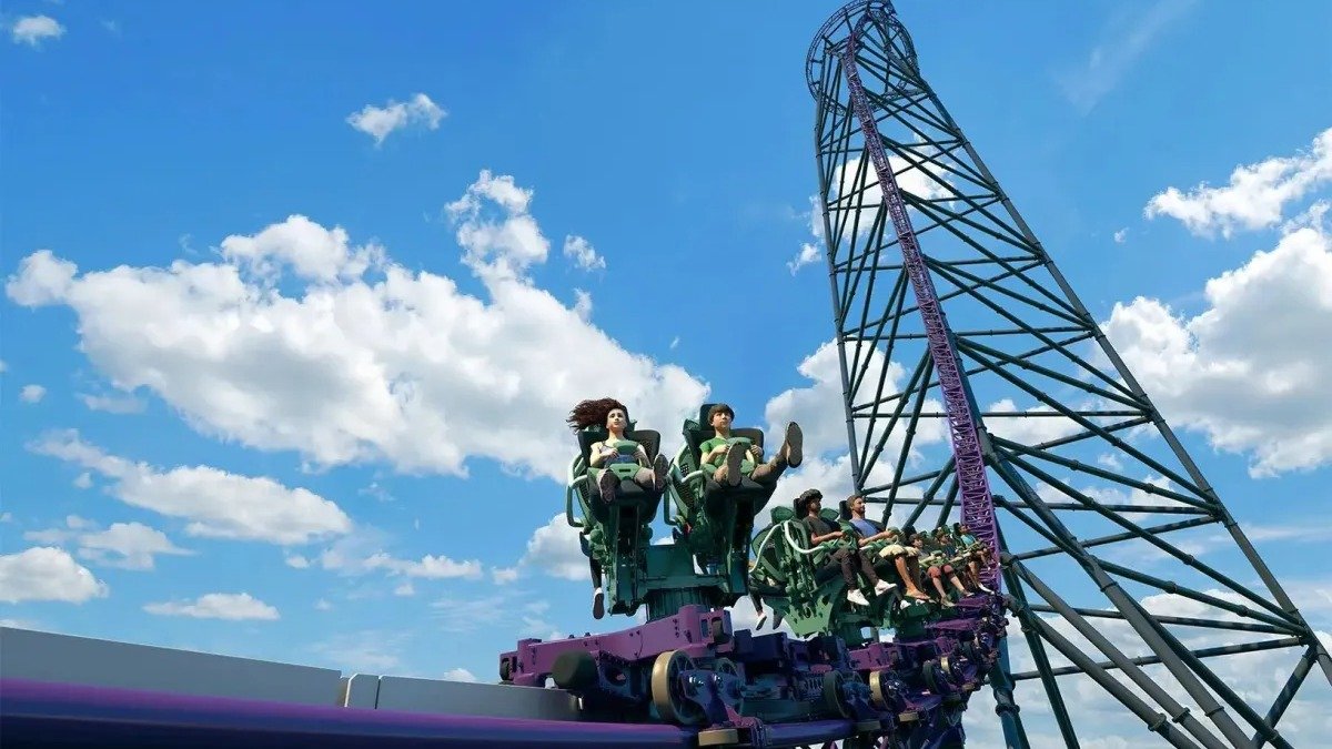 A Bakunawa, montanha-russa girat&oacute;ria do Six Flags Great Adventure, promete ser a mais alta e r&aacute;pida do mundo em sua categoria -  (crédito: Divulga&ccedil;&atilde;o/Six Flags)