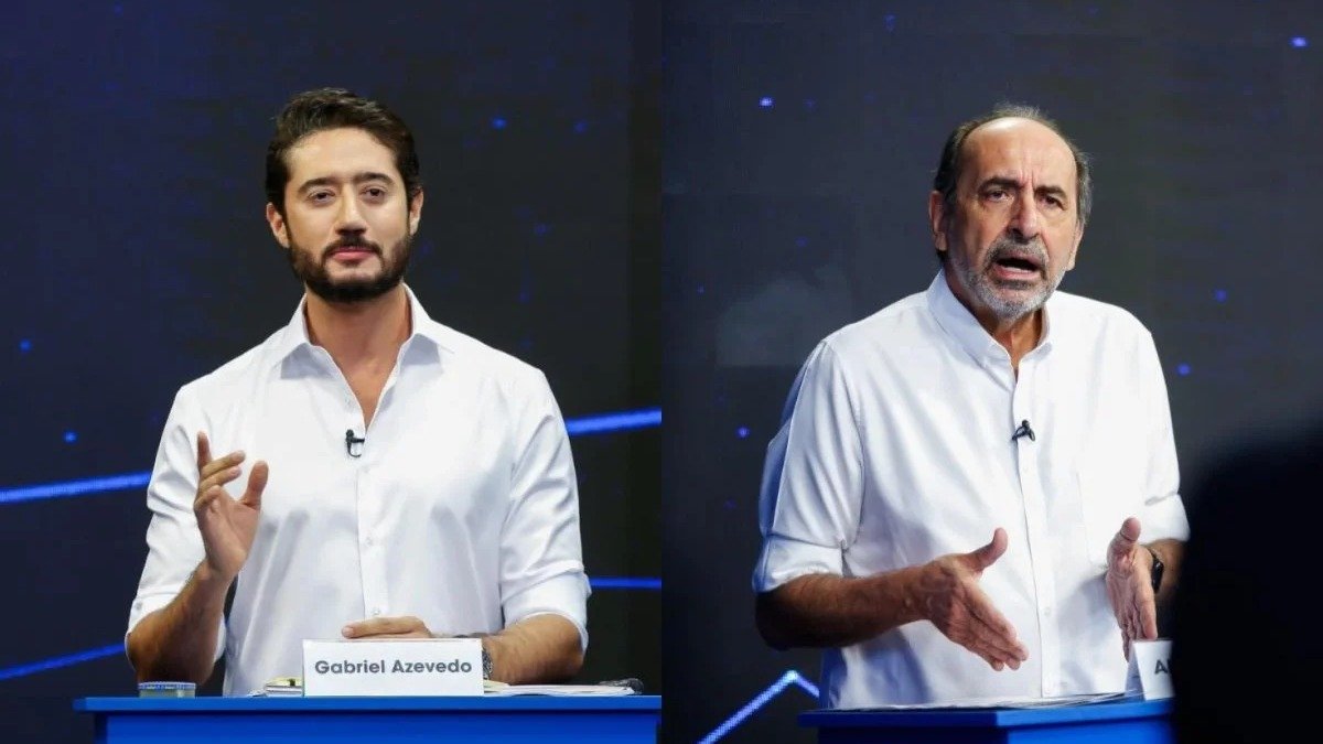 O debate com Gabriel Azevedo e Alexandre Kalil em foco, marcando a discuss&atilde;o sobre as regras de conduta eleitoral -  (crédito: J&uacute;nia Garrido/ Band Minas)