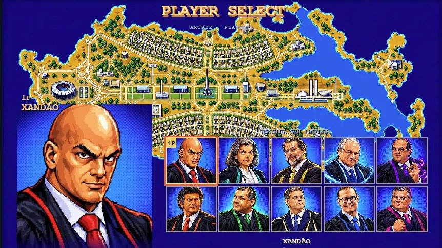 O game Supremo Tribunal Fighter transforma ministros do STF em lutadores, com o personagem "Xand&atilde;o" sendo o mais escolhido pelos jogadores -  (crédito: Reprodu&ccedil;&atilde;o/STF Fighter)
