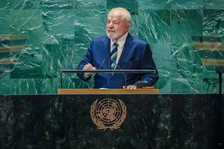 Lula discursa na Assembleia Geral da ONU, destacando a defesa da democracia e soberania brasileira no cen&aacute;rio global -  (crédito: Ricardo Stuckert / PR)