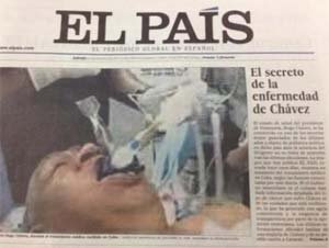 Jornal espanhol publica foto falsa de  Hugo Chávez na primeira página - Reprodução Internet/ www.zocalo.com.mx