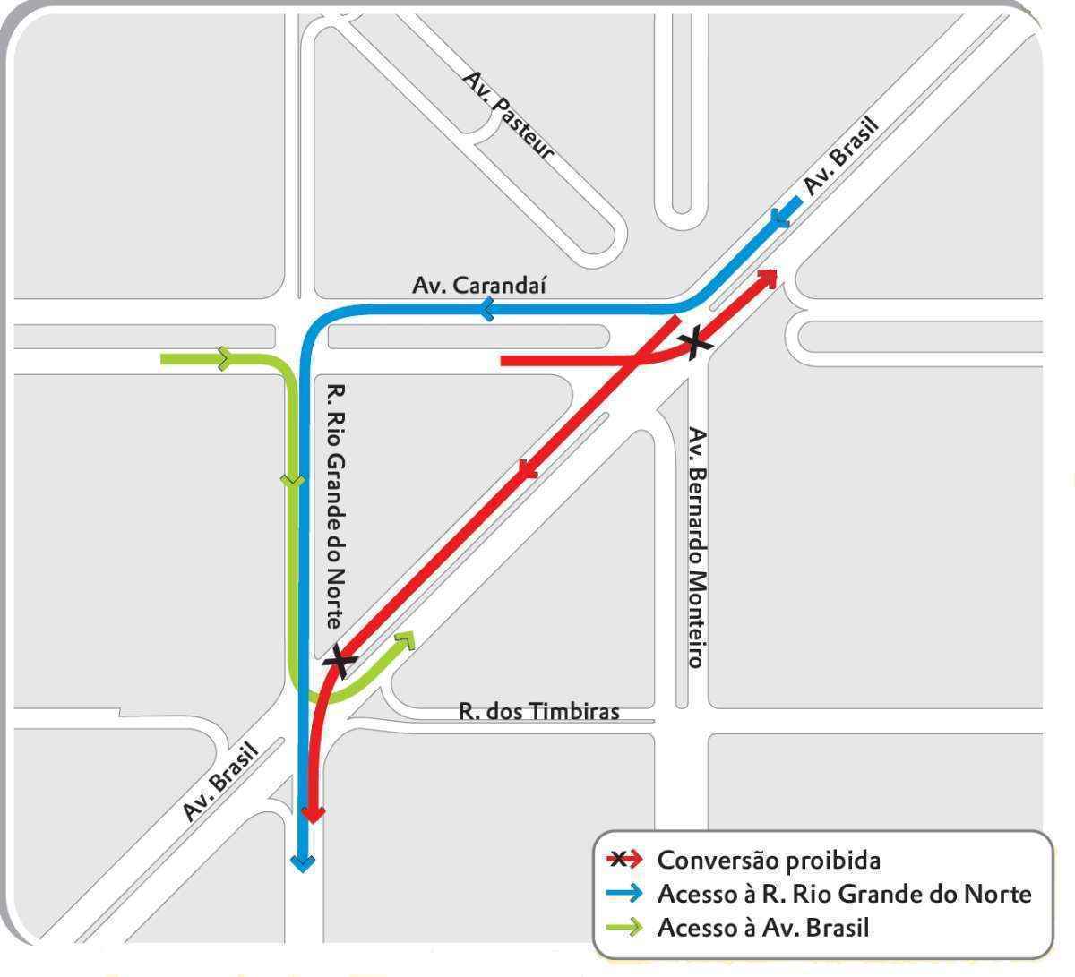 BHTrans altera acessos à Rua Rio Grande do Norte e Avenida Brasil na quinta-feira - BHTrans/Divulgação